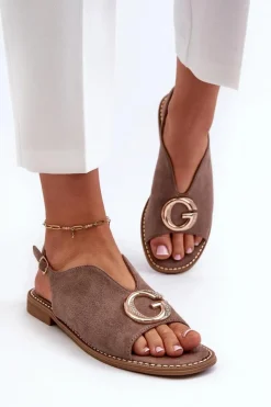 New Damskie buty S.Barski Eleganckie Sandały Damskie Z Ozdobą Eko Zamszowe S.Barski KV27-058 Brązowe