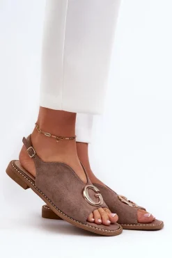 New Damskie buty S.Barski Eleganckie Sandały Damskie Z Ozdobą Eko Zamszowe S.Barski KV27-058 Brązowe