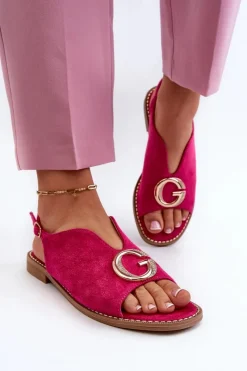 Sandały Płaskie>Damskie buty S.Barski Eleganckie Sandały Damskie Z Ozdobą Eko Zamszowe S.Barski KV27-058 Fuksja