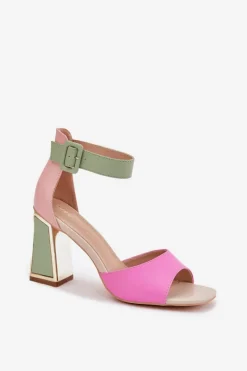 Outlet Eleganckie Sandały Damskie Na Słupku Różowo-Zielone Rosazara Damskie Sandały Na Słupku|Sandały Na Obcasie