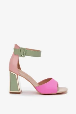Outlet Eleganckie Sandały Damskie Na Słupku Różowo-Zielone Rosazara Damskie Sandały Na Słupku|Sandały Na Obcasie