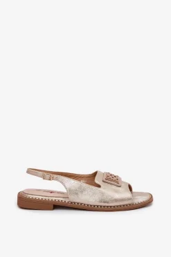 Online Damskie buty S.Barski Eleganckie Sandały Damskie Na Płaskim Obcasie Z Ozdobą S.Barski KV51-082 Złote Złoty