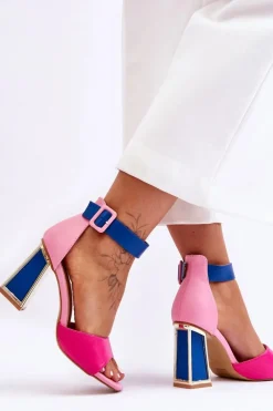 Discount Eleganckie Sandały Na Obcasie Różowo-Niebieskie Sorel Damskie Sandały Na Obcasie