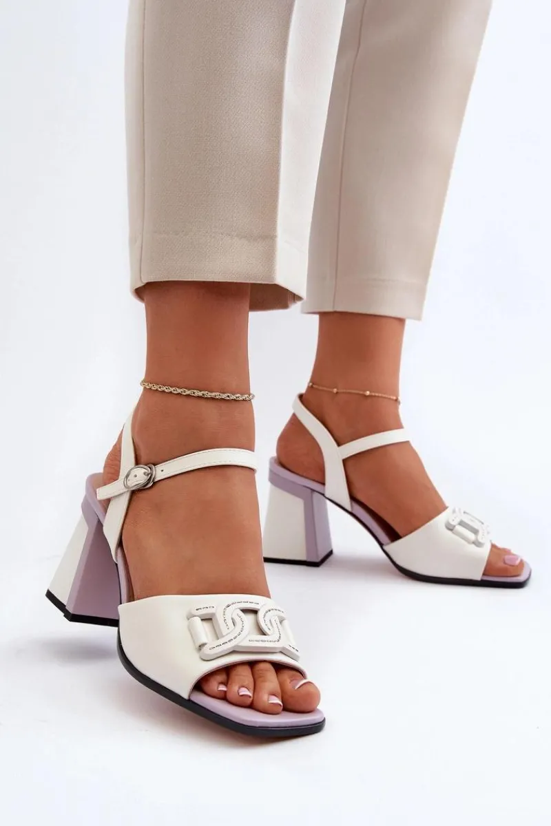 Sale Eleganckie Sandały Na Słupku Z Ozdobą Białe D&A MR38-156 Damskie Sandały Na Słupku|Sandały Na Obcasie