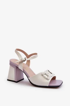 Sale Eleganckie Sandały Na Słupku Z Ozdobą Białe D&A MR38-156 Damskie Sandały Na Słupku|Sandały Na Obcasie
