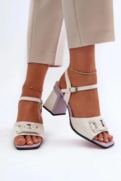 Sale Eleganckie Sandały Na Słupku Z Ozdobą Białe D&A MR38-156 Damskie Sandały Na Słupku|Sandały Na Obcasie