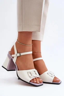 Sale Eleganckie Sandały Na Słupku Z Ozdobą Białe D&A MR38-156 Damskie Sandały Na Słupku|Sandały Na Obcasie
