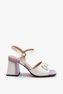 Sale Eleganckie Sandały Na Słupku Z Ozdobą Białe D&A MR38-156 Damskie Sandały Na Słupku|Sandały Na Obcasie