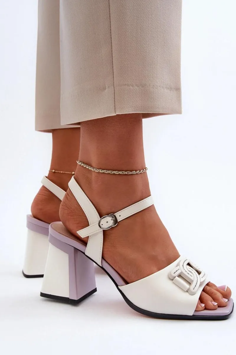 Sale Eleganckie Sandały Na Słupku Z Ozdobą Białe D&A MR38-156 Damskie Sandały Na Słupku|Sandały Na Obcasie