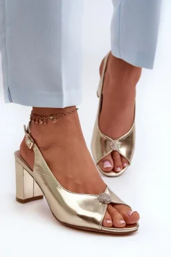 Online Eleganckie Sandały Na Słupku Z Ozdobą Złote Trasea Damskie Sandały Na Obcasie