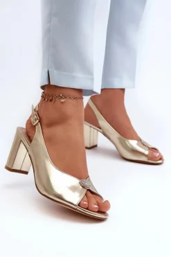 Online Eleganckie Sandały Na Słupku Z Ozdobą Złote Trasea Damskie Sandały Na Obcasie