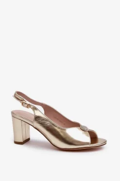 Online Eleganckie Sandały Na Słupku Z Ozdobą Złote Trasea Damskie Sandały Na Obcasie