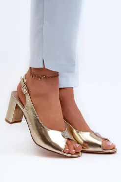 Online Eleganckie Sandały Na Słupku Z Ozdobą Złote Trasea Damskie Sandały Na Obcasie