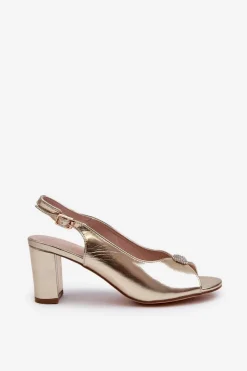 Online Eleganckie Sandały Na Słupku Z Ozdobą Złote Trasea Damskie Sandały Na Obcasie