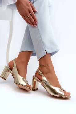 Online Eleganckie Sandały Na Słupku Z Ozdobą Złote Trasea Damskie Sandały Na Obcasie