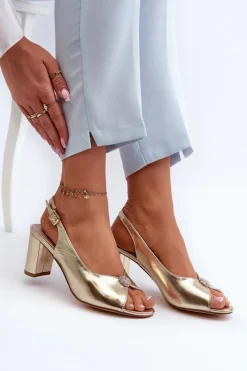 Online Eleganckie Sandały Na Słupku Z Ozdobą Złote Trasea Damskie Sandały Na Obcasie