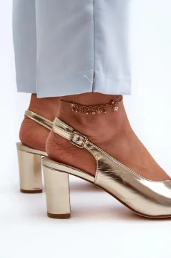 Online Eleganckie Sandały Na Słupku Z Ozdobą Złote Trasea Damskie Sandały Na Obcasie