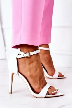 Eleganckie Sandały Na Szpilce Lu Boo Białe Damskie Sandały Na Obcasie