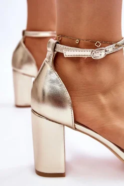 Eleganckie Sandały Z Cyrkoniami Na Obcasie Złote Laurene Damskie Sandały Na Obcasie