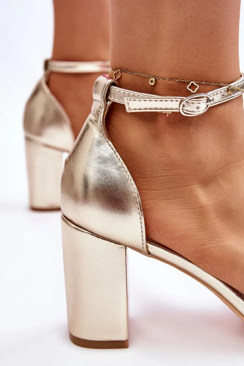 Eleganckie Sandały Z Cyrkoniami Na Obcasie Złote Laurene Damskie Sandały Na Obcasie