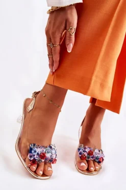 Clearance Damskie buty S.Barski Eleganckie Sandały Z Kryształami Złote Lanette