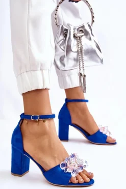 Discount Boto Eleganckie Sandały Z Kryształami Na Obcasie Niebieskie Cameron