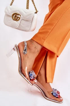 Sandały Na Obcasie>Damskie buty S.Barski Eleganckie Sandały Z Kryształami Srebrne Lanette