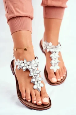 Clearance Eleganckie Sandały Z Kwiatkami Białe Sunny Damskie Sandały Płaskie