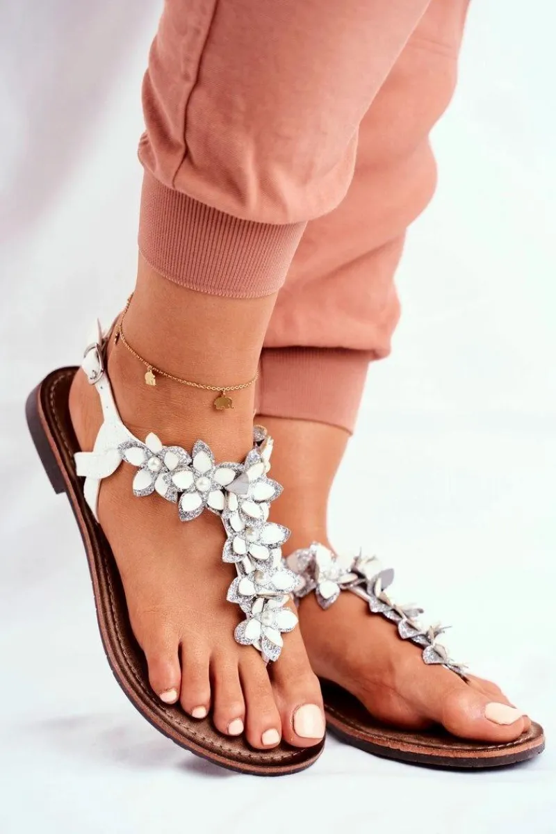 Clearance Eleganckie Sandały Z Kwiatkami Białe Sunny Damskie Sandały Płaskie