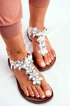 Clearance Eleganckie Sandały Z Kwiatkami Białe Sunny Damskie Sandały Płaskie