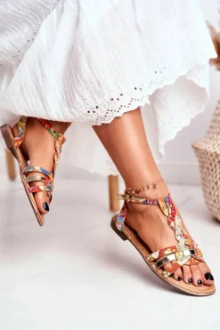 Sandały Płaskie>Boto Eleganckie Sandały Z Kwiatowym Wzorem Pomarańczowe Brooke