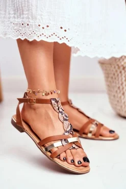 New Boto Eleganckie Sandały Z Wężowym Wzorem Brązowe Brooke