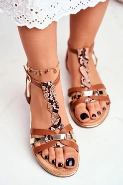 New Boto Eleganckie Sandały Z Wężowym Wzorem Brązowe Brooke