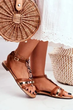 New Boto Eleganckie Sandały Z Wężowym Wzorem Brązowe Brooke