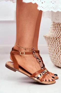 New Boto Eleganckie Sandały Z Wężowym Wzorem Brązowe Brooke