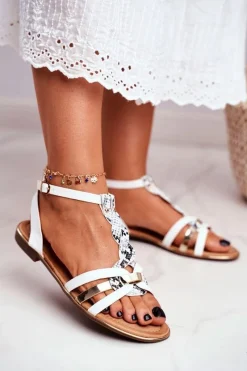 Discount Boto Eleganckie Sandały Z Wężowym Wzorem Białe Brooke