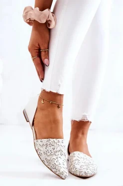 New Laura Messi Eleganckie Skórzane Baleriny 1110 Beżowe