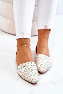 New Laura Messi Eleganckie Skórzane Baleriny 1110 Beżowe