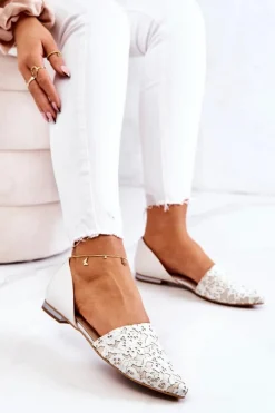 New Laura Messi Eleganckie Skórzane Baleriny 1110 Beżowe