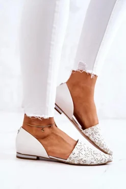 New Laura Messi Eleganckie Skórzane Baleriny 1110 Beżowe