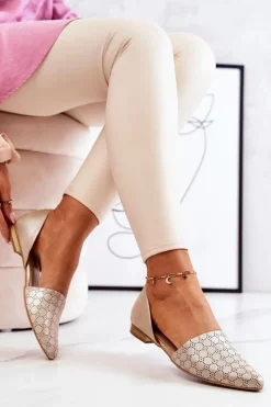 Hot Eleganckie Skórzane Baleriny 1110 Złote Benzynowe Damskie Baleriny Skórzane|Baleriny Klasyczne