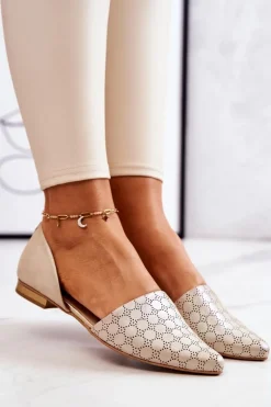 Hot Eleganckie Skórzane Baleriny 1110 Złote Benzynowe Damskie Baleriny Skórzane|Baleriny Klasyczne