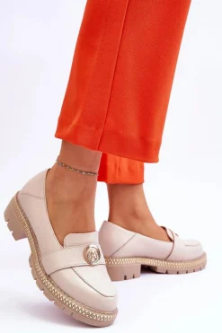 Discount Eleganckie Skórzane Mokasyny Jasnobeżowe Laverne Damskie Mokasyny Damskie Skórzane