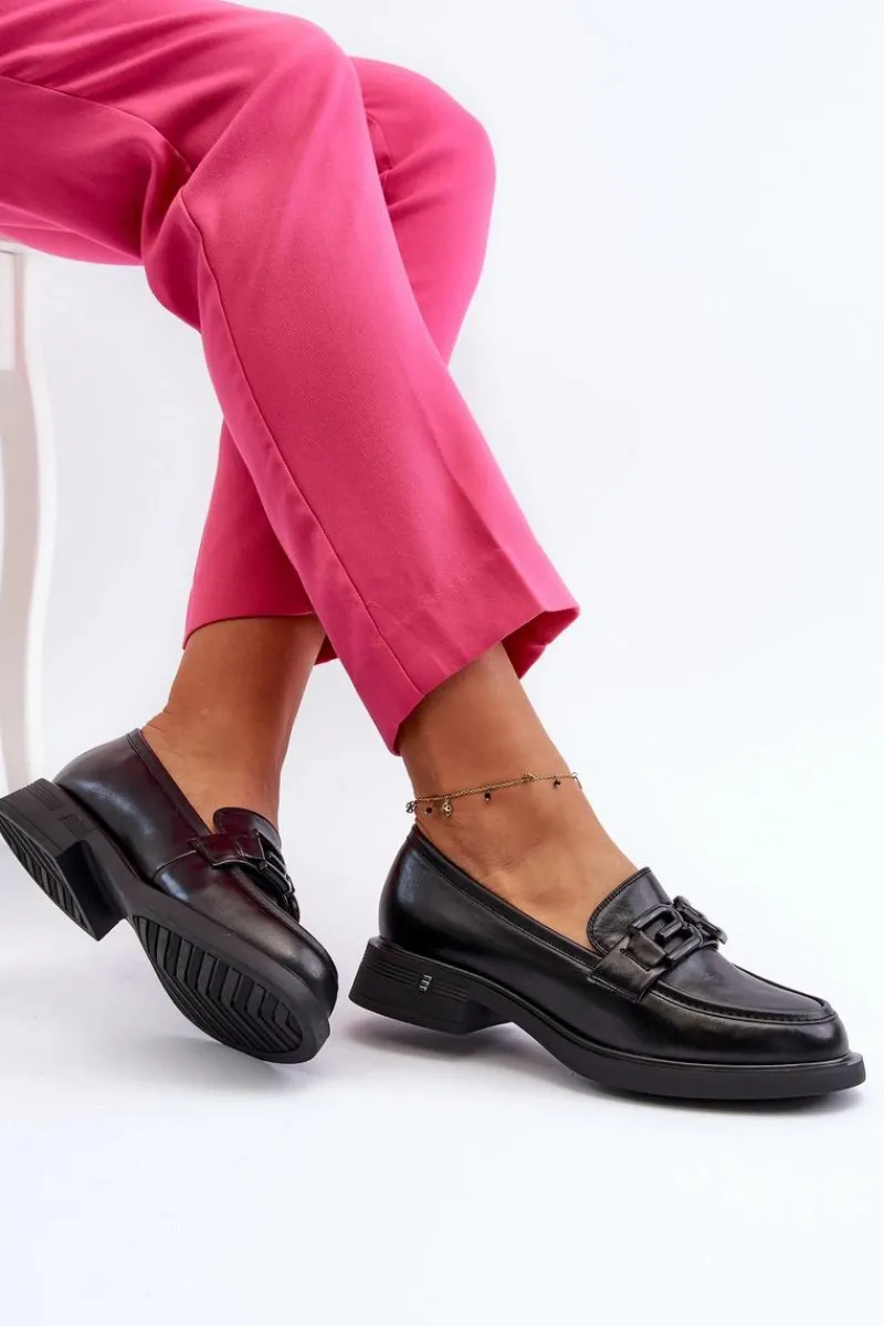 Loafersy Damskie|Mokasyny Płaskie>Buty damskie Vinceza Eleganckie Skórzane Mokasyny Damskie Czarne Triana Czarny