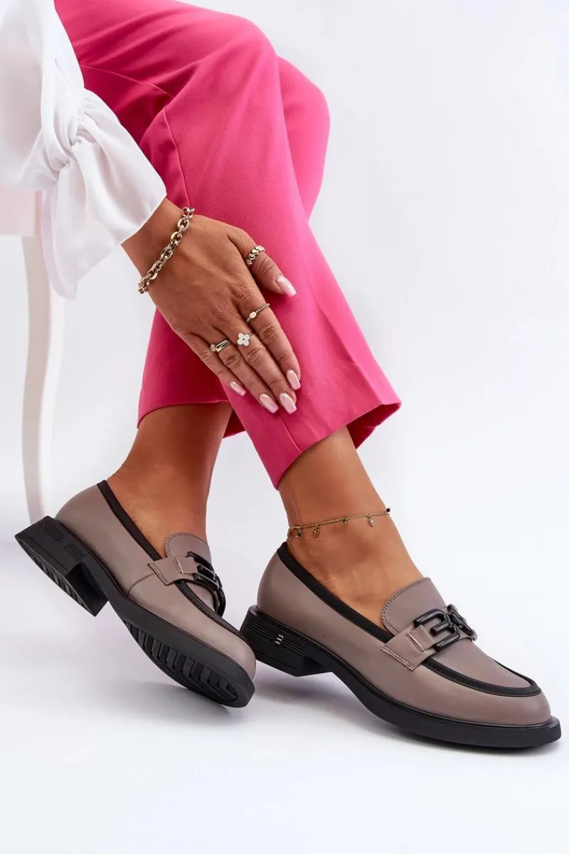 Online Eleganckie Skórzane Mokasyny Damskie Ciemnobeżowe Triana Damskie Loafersy Damskie|Mokasyny Płaskie