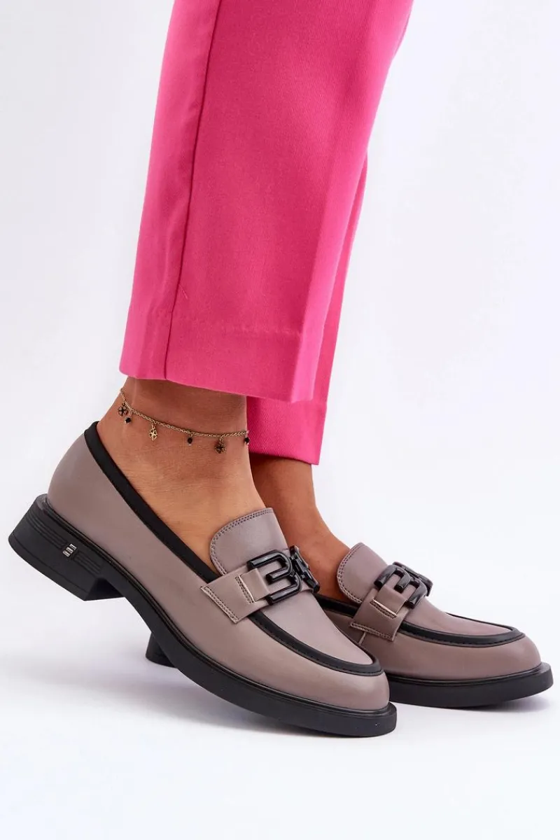 Online Eleganckie Skórzane Mokasyny Damskie Ciemnobeżowe Triana Damskie Loafersy Damskie|Mokasyny Płaskie