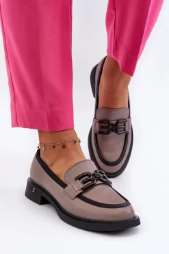 Online Eleganckie Skórzane Mokasyny Damskie Ciemnobeżowe Triana Damskie Loafersy Damskie|Mokasyny Płaskie