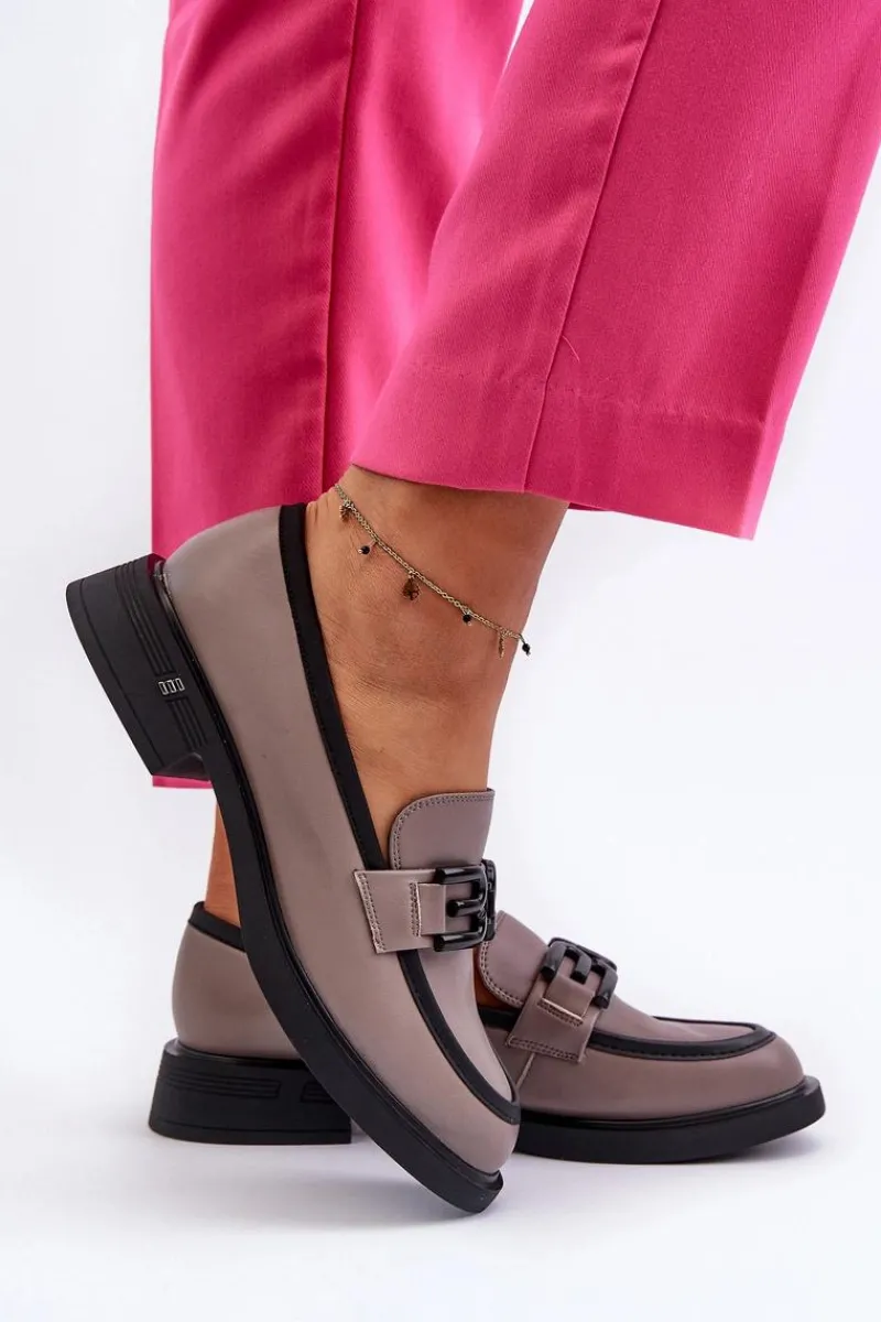 Online Eleganckie Skórzane Mokasyny Damskie Ciemnobeżowe Triana Damskie Loafersy Damskie|Mokasyny Płaskie