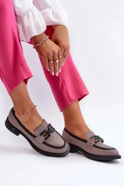 Online Eleganckie Skórzane Mokasyny Damskie Ciemnobeżowe Triana Damskie Loafersy Damskie|Mokasyny Płaskie