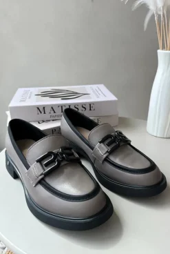 Online Eleganckie Skórzane Mokasyny Damskie Ciemnobeżowe Triana Damskie Loafersy Damskie|Mokasyny Płaskie